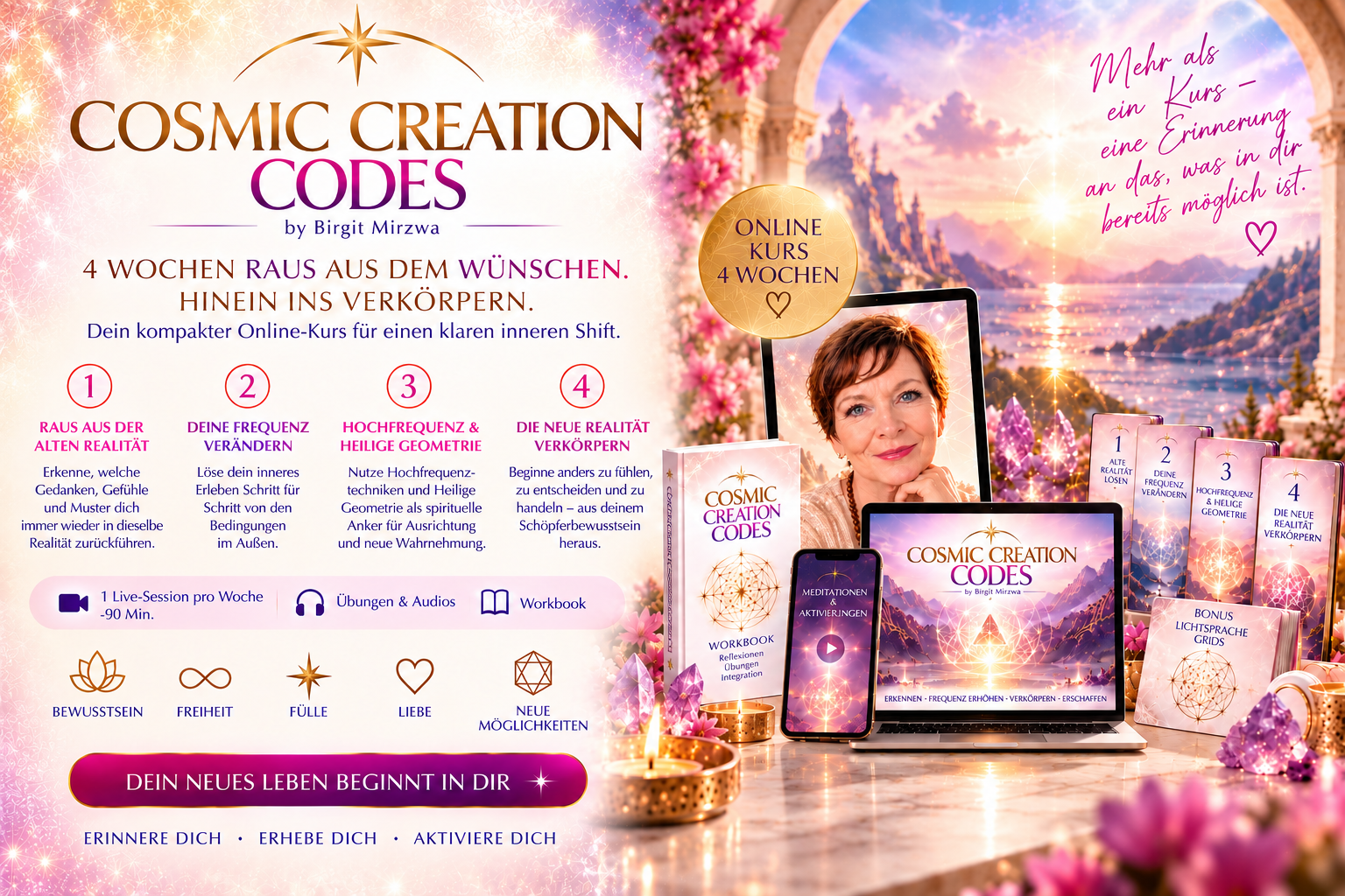 COSMIC CREATION CODES Online-Kurs: 4 Wochen-Module, Workbook, Meditationen & Aktivierungen und Bonus Lichtsprache Grids